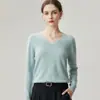 Suéter de punto 100% cachemir puro con cuello en V para mujer, nuevo suéter base cálido versátil de ajuste slim para otoño e invierno