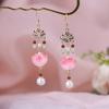 Pendientes clásicos de estilo chino, pendientes largos con borlas de loto dorado de 14 quilates, pendientes cheongsam Hanfu, pendientes adelgazantes de súper hadas