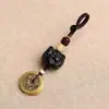 Chaveiro Pingente para Chaveiro de Carro Leão Dinheiro dos Cinco Imperadores Jacarandá Latão Ébano Corrente para Celular Joia para Pendurar