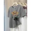 Camiseta de Algodón Puro de Manga Corta para Mujer, Hombro Derecho, Moda Ins, Versátil, Rejuvenecedora, Naranja, Top de Diseño de Alta Gama, Nuevo Estilo de Verano