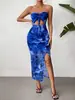 Vestido Estampado Sexy Sin Espalda Fruncido Ajustado Sin Tirantes de Atar para Mujer, Comercio Exterior Transfronterizo Europeo y Americano, Primavera/Verano 2026