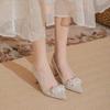 Zapatos de boda para novia, nuevos zapatos de cristal puntiagudos de boca baja, vestido de novia principal, tacón alto, pies que no cansan, tacón grueso, zapatos Xiuhe de una sola capa para mujer