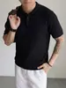 Camisa Polo de Malha Lyocell com Padrão Âmbar Manga Curta Masculina Verão High-End Estilo Old Money Top Casual de Negócios