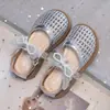 Sandalias de Diadema Tejidas Huecas para Niñas 2026 Nuevo Verano Niña Lazo de Encaje con Perlas Dulces Zapatos de Princesa