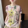 Combinado con una falda, este top versátil de estilo suave, fino, de cuello redondo, transpirable y casual para mujer es una refrescante camisa de punto de manga corta para mujer