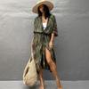 Cardigan de viscose tingimento tie-dye preto e branco europeu e americano, saia de praia, blusa de biquíni, saída de praia, roupa de proteção solar, saia de férias