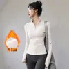 Jaqueta Secagem Rápida Top de Treino Roupas Fitness Manga Longa Feminina Esportes Roupas para Corrida ao Ar Livre Roupas de Yoga Pequeno Lã Quente