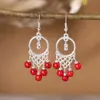 Aretes Turquesa Bohemios Transfronterizos, Accesorios Fotográficos de Lugares Escénicos de Yunnan, Aretes de Plata Miao Estilo Étnico Retro con Borlas