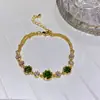Exquisito Nuevo Brazalete de Zirconia Verde Oliva de Alta Gama Inspirado en el Bosque Estilo Chino, Lujoso Brazalete de Moda Retro