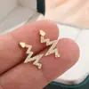 Brincos de Coração com ECG Cheios de Diamantes Novo Design de Nicho Brincos de Luxo Leve com Senso Avançado Brincos Simples Elegantes Versáteis