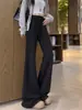 Calça atlética boca de sino preta para mulheres, nova coleção de outono 2026, cintura alta, modelagem que emagrece, calça de moletom de perna reta, adequada para baixinhas, calça flare para yoga