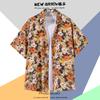 Camisa de praia de seda havaiana de gelo masculina de manga curta Ins Pi Shuai verão estilo Hong Kong estilo retrô tailandês camisa de flor à beira-mar na moda