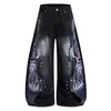 Jeans Scimitar con Graffiti de Tinta Salpicada para Hombre, Diseño de Collage Trendy de Hip-Hop de Nicho, Pantalones Anchos Sueltos