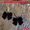 Pendientes Retro de Moño Negro con Circonita Microincrustada, Pendientes de Estilo Nicho de Moda para Mujer, Pendientes de Celebridad de Internet Coreana y Socialité