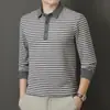 Camiseta masculina de manga comprida para outono e inverno, feita de veludo alemão, seda de amoreira e lã de ovelha, com gola dobrável, adequada para primavera e outono