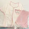 Pijama Transfronterizo para Mujer de Verano con Mangas Cortas y Shorts Bordado de Perro Jade con Lazo Conjunto de Ropa de Casa Suelta para Niña