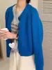 Outono e Primavera 2026 Novo Estilo Coreano Cor Doce Gola Redonda Moda Suéter de Tricô Cardigan Feminino Solto Tendência