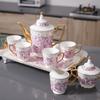Juego de Café Cerámico Estilo Europeo con Borde Dorado de Jingdezhen Lujo Ligero Hogar Té de la Tarde Juego de Cafetera