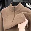 Suéter grueso de una pieza con forro polar para hombre, venta al por mayor transfronteriza, de invierno, con media cremallera, casual, color liso, versátil, camiseta básica de punto