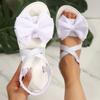 Exportación Europea y Americana Talla Grande Sandalias Planas con Lazo para Mujer Suela Blanda Tela Banda Elástica Sandalias de Playa Wish Spot