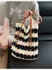 Bolso de Punto Rayado Versátil Estilo Coreano Transfronterizo 2026 Nueva Moda Bolso de Hombro Tipo Cubeta de Gran Capacidad con Perlas