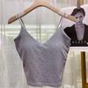 6650 Tirante Delgado Espalda Bonita Camiseta Básica de Tirantes para Mujer Cuello en V Sin Tirantes Taza Integrada Fija para Usar por Dentro y por Fuera Moderna
