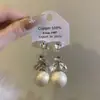 Un Toque de Lujo~ Elegancia Francesa Pendientes Largos de Perla y Circonita para Mujer, Pendientes Florales Exquisitos, Pendientes de Moda y de Alta Gama