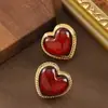 Pendientes de Botón de Resina Azules de Berlín con Forma de Corazón, Estilo Hepburn Elegante y Único, Pendientes de Lujo Ligero, Estilo de Oficina de Gama Alta