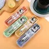 Conjunto Portátil de Talheres em Aço Inoxidável, Colher e Hashi para Estudantes, Conjunto de Duas Peças de Alta Qualidade em Caixa com Logo a Laser