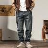 Jeans Elásticos de Primavera/Verano 2025 para Hombre, Pantalones Sueltos de Talla Grande y Corte Slim, Pantalones Harem Jogger para Hombre con Parcheado Marca de Moda