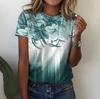 2024 Estación Independiente Transfronteriza Temu Camiseta de Manga Corta con Cuello Redondo y Estampado Digital de Flores para Mujer