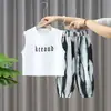 X146 Conjunto de Colete de Verão para Meninos Novas Roupas de Verão Infantis Meninos Bonitos Modernos Vestuário Infantil Conjunto de Duas Peças Calça Longa de Verão