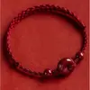 Pulsera Tobillera con Hilo Rojo y Amuleto de Paz del Año del Caballo para Hombres y Mujeres, Pulsera de Paz y Salud del Año de Nacimiento de Cinabrio Natural, Hecha Completamente a Mano