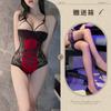 Night Ting Fragrância Vermelho Retrô Renda Sexy Alça Vazada Macacão Roupa Íntima Roupa Íntima Sexy
