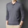 Camisa de Tricô de Manga Longa Masculina, Polo Fino de Outono com Gola Reversível, Suéter Casual para Homens de Meia-Idade, Camiseta de Pai