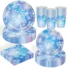Decoración para Fiesta de Cumpleaños Infantil Temática de Copos de Nieve Navideños de Invierno Transfronteriza Suministros Plato de Papel Arreglo Vajilla Set
