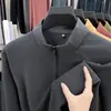 Moletom popular de outono e inverno com zíper parcial e gola alta, camisa básica casual de negócios de cor sólida, roupa masculina quente e versátil de manga comprida