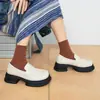 Masuism 2025 Nuevos Zapatos Pequeños de Cuero Estilo Británico Tacón Grueso Suela Gruesa Mocasines Versátiles Casuales de Verano para Mujer