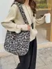 Modelo de Camada Dupla! Novo Estilo Coreano Ins Outono e Inverno Bolsa de Pelúcia Imitação de Cordeiro Bolsa de Ombro de Grande Capacidade Bolsa Tote com Estampa de Leopardo