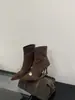 Botas Curtas Pretas de Salto Alto Bico Fino para Mulheres, Botas Slim com Fivela de Metal Estilo Francês, Botas Elásticas Versáteis, Botas Martin Outono e Inverno