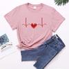 Camiseta Romântica de Verão para o Dia dos Namorados Europeia e Americana Dia dos Namorados Manga Curta Coração de Amor ECG Amor Estampado ins Top