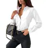 Comercio Exterior Ebay Transfronterizo Verano 2026 Nuevo Estilo Sencilla de Color Sólido Cuello en V Manga Larga Camisa para Mujer, Blusa Holgada de Moda