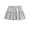 Saia plissada franzida de cintura alta com cordão, estilo feminino, novo estilo de verão, versátil, anti-exposição, saia curta esportiva evasê