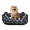 Cama Retangular para Cachorro para Todas as Estações - Cama Macia e Confortável para Pets - Lavável à Máquina Antiaderente com Estampa de Patas de Cachorro