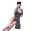 Nueva lencería sexy, vestido largo con abertura alta, pijama cheongsam, uniforme de juego de rol caliente para mujer, tentación sin espalda