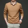 Camisa Polo de Tecido Piquet Nova para Primavera e Outono com Gola Manga Longa Masculina Gola Xadrez Roupa Masculina da Moda