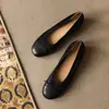 Couro de vaca super macio~3,5cm Sapatos baixos femininos estilo retrô francês com bico redondo e laço, couro genuíno com salto oculto, sapatilhas