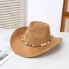 Chapéu de Cowboy Ocidental com Borda em Couro Camurça, Chapéu Estilo Étnico de Xizang, Chapéu Jazz Retrô com Corrente, Chapéu de Feltro Masculino, Em Estoque