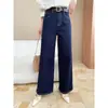 Jeans Sinan Clean Pernas Longas Lavado Azul Escuro Costura Externa Contrastante Cintura Alta Barra Reta Skinny SN9456