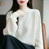 Suéter de Punto Grueso de Algodón 100% Puro para Mujer, Nuevo Estilo Otoño e Invierno 2026, Suéter Cálido con Cuello Semi Alto, Prenda Base de Color Sólido